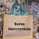 Sac en toile de Jute *Super Institutrice*